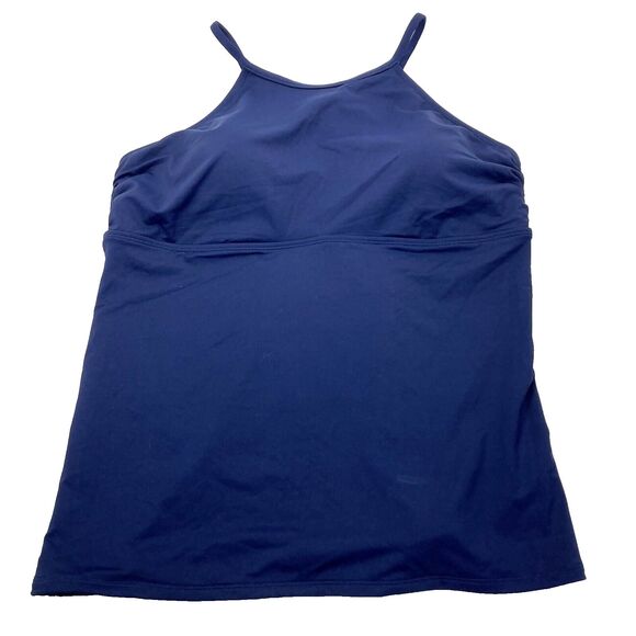 Athleta Tankini Swim Suit Top Blue Strappy Open Back Ruched Side XL Women Padded - Picture 6 of 14
